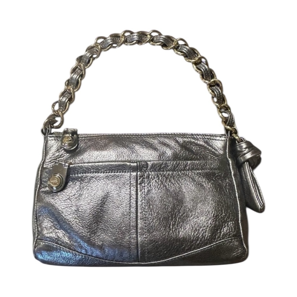B. Makowsky Metallic Silver Leather/
Chunky Gold Chain/Y2K Glam Baguette Purse - Picture 3 of 10